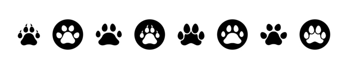 Set of Animal paw vector icons. Footprint cat, dog, tiger with claw. Vector 10 EPS.