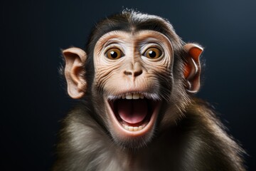 Happy surprised monkey with open mouth.