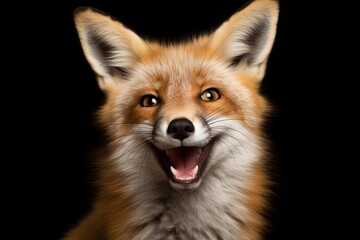 Happy surprised fox with open mouth.