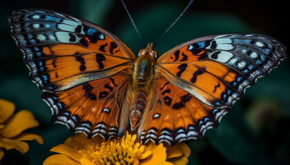 The multi colored butterfly fragile wings showcase natural beauty in macro generated by AI