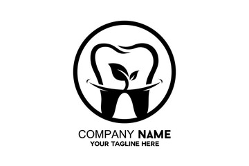 tooth logo silhouette with leaf combination