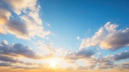 Photo sur Plexiglas Anti-reflet Beige Blue sky clouds background Beautiful landscape with clouds and orange sun on sky 