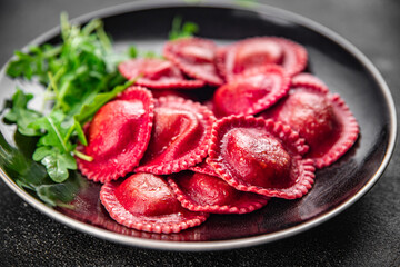 beetroot ravioli tasty beet red pasta in plate appetizer meal food snack on the table copy space food background rustic top view