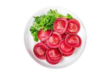 beetroot ravioli tasty beet red pasta in plate appetizer meal food snack on the table copy space food background rustic top view