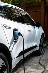 Efficient and Eco-Friendly: A White Electric Car Charges Up, Leading the Way in Clean Energy, ai generative