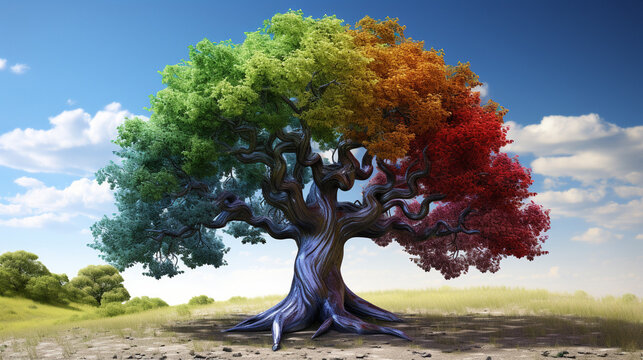 A Huge Colorful Tree Has Many Branches, Representing Diversity And Equity 