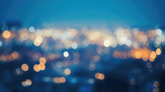 city blurring lights abstract circular bokeh on blue background 