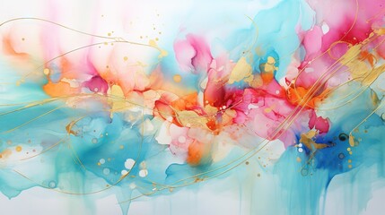  a painting of a blue, pink, and yellow flower.  generative ai