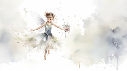  a painting of a little girl dressed as a fairy holding a flower.  generative ai