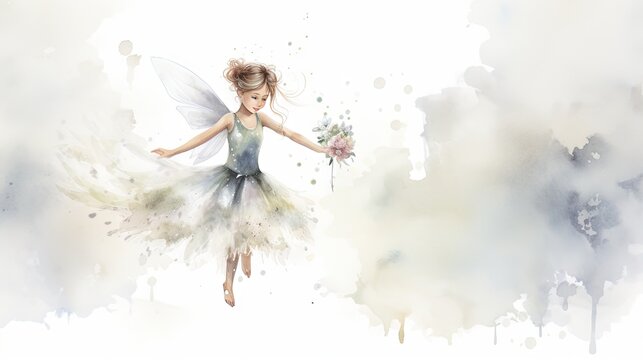 Fototapeta  a painting of a little girl dressed as a fairy holding a flower.  generative ai