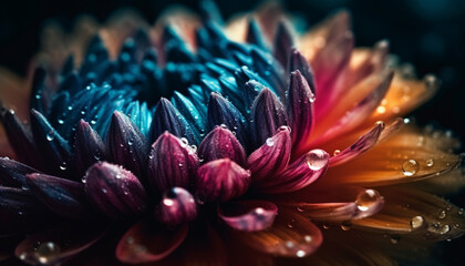 Vibrant gerbera daisy in close up, dew drops on petals generated by AI