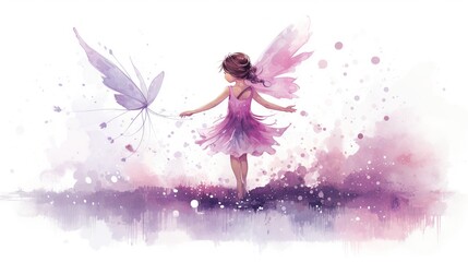  a painting of a little girl in a purple dress holding a butterfly.  generative ai - obrazy, fototapety, plakaty
