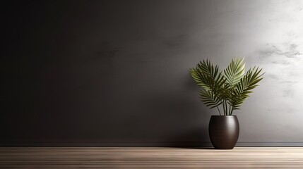  a potted plant sitting on a wooden floor next to a wall.  generative ai