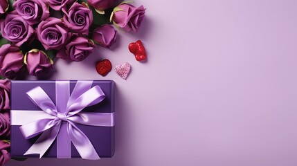  a purple gift box with a purple ribbon and a heart on it.  generative ai