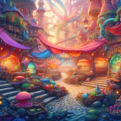 colorful art of magical market place