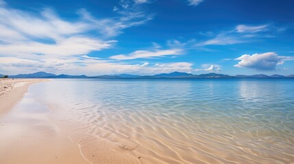 Fototapeta na wymiar Tropical summer beach with golden sand, turquoise ocean and blue sky.