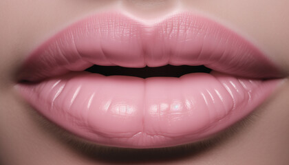 Obraz premium Beautiful woman lips shine with pink lipstick, exuding sensuality and elegance generated by AI