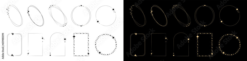 Wall mural frames with stars. frame. sparkle stars with circle or square frames. festive effect. christmas deco