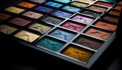 Vibrant colors of eye shadow palette set for glamorous make up generated by AI