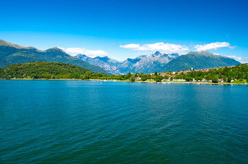 A view of Colico and Piona, Lake Como, and the surrounding mountains.