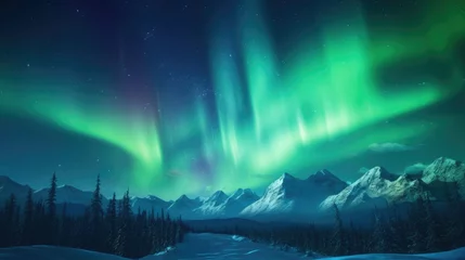 Poster de jardin Aurores boréales Aurora borealis and aurora australis simultaneously lighting up the polar skies wallpaper