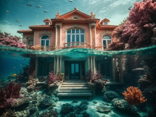 villa underwater - obrazy, fototapety, plakaty
