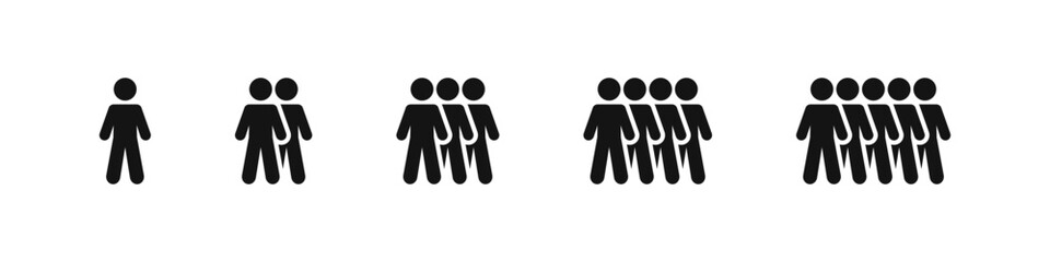 Group of people black vector icon set. Team business black flat icons. Social groups symbol collection.