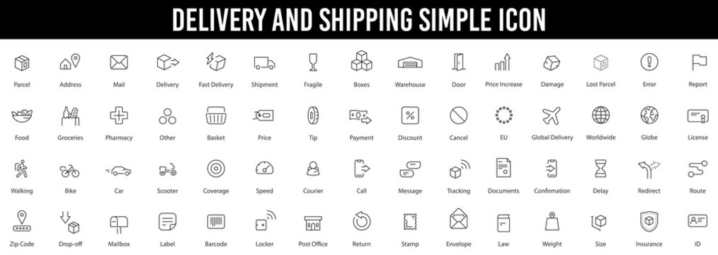 Delivery line icons set. Shipping icon collection.