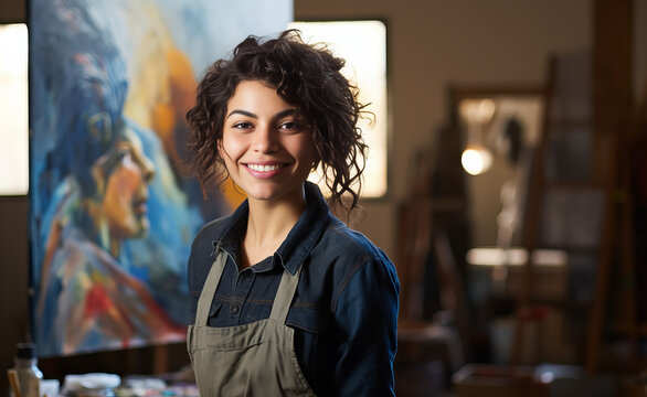 Young woman artist in studio
