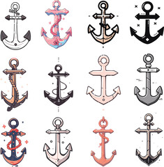 set of anchor vector symbol illustration nautical sea design ship isolated vintage marine ocean
