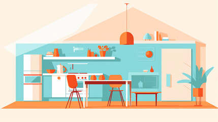  flat vector illustration Furniture and utensils in the house, Generative Ai