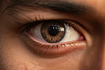 Naklejka premium Brown man's eye macro close-up front_view.