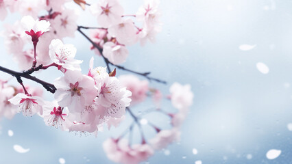 大きなコピースペースのある明るく美しい桜の花のサムネイル用背景画像 - obrazy, fototapety, plakaty