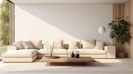 Photo sur Plexiglas Mur chinois house beautiful design interior creative stylish living room in contemporary natural white and beige colour scheme home interior design living room in daylight cosy and simple ideas,ai generate