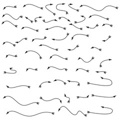 black line arrows Collection drawn arrows. Set simple arrows isolated on a white background. Arrow mark icons. Arrow paint - stock vector.