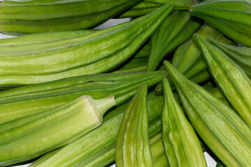 Fresh young Okra vegetable isolated on white background