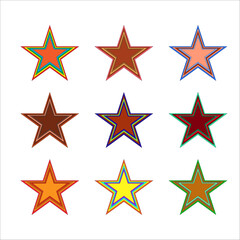 stars icons, twinkling stars. Vector set of different color sparkles icons on white background. Vector illustration