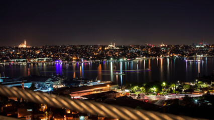 the old city of Istanbul in its nocturnal splendor photographed from a skyscraper in the Beyoglu district