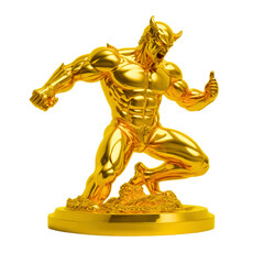  Golden angry and fury man statue isolated on transparent background