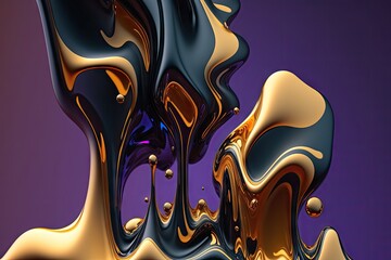 Abstract background, liquid gold and black paint