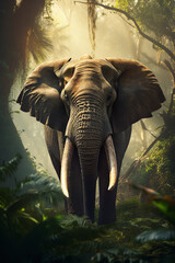 an elephant standing in the middle of the jungle