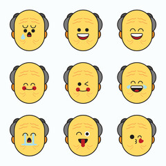 Grandpa face emoticon icon set.