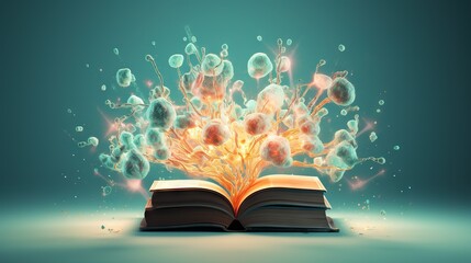  an open book with a bunch of bubbles coming out of it.  generative ai