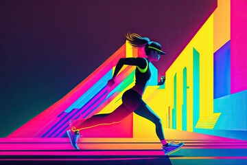 minimal style runner background illustration neon. ai generative
