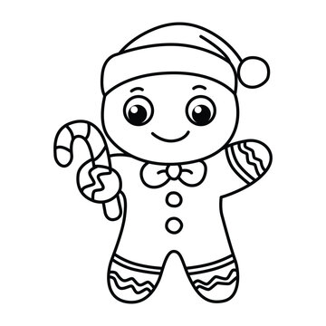 Funny gingerbread man cartoon characters vector illustration. For kids coloring book.