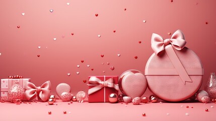  a pink box with a bow on it surrounded by presents.  generative ai