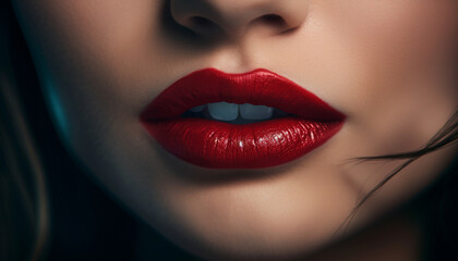 Fototapeta premium Beautiful young woman exudes sensuality with shiny lipstick and elegance generated by AI