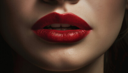 Fototapeta premium Beautiful caucasian woman with shiny lips exudes sensuality and elegance generated by AI
