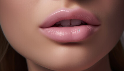 Fototapeta premium Fresh faced beauty with shiny lips and perfect teeth smiling brightly generated by AI