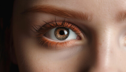 Caucasian woman beauty in macro portrait, staring with brown eyes generated by AI